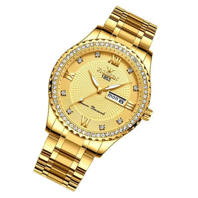 Waterproof Gold Men's Watch Classic Stainless Steel Quartz Analog