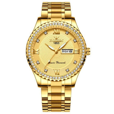 Waterproof Gold Men's Watch Classic Stainless Steel Quartz Analog