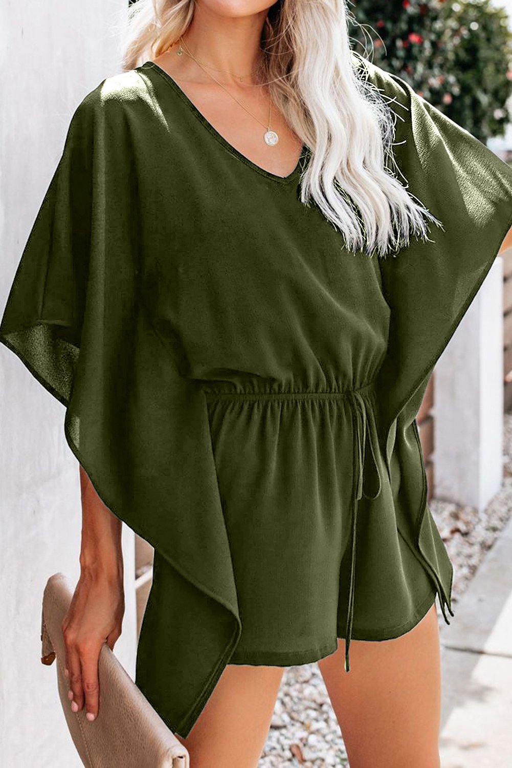 Casual Green Born To Fly Kimono Romper