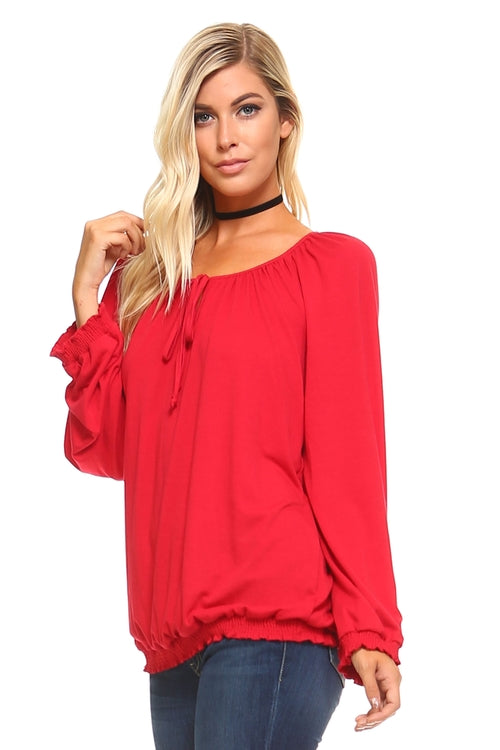 Women's Long Sleeve Solid Peasant Top