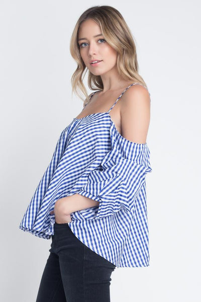 Women's Cold Shoulder Checkered Top